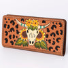 ADBG488 Artisan Genuine Leather Clutch with Tooled Floral Patterns and Braided Trim