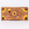 ADBG488 Artisan Genuine Leather Clutch with Tooled Floral Patterns and Braided Trim