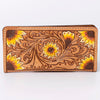 ADBG488 Artisan Genuine Leather Clutch with Tooled Floral Patterns and Braided Trim