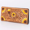 ADBG488 Artisan Genuine Leather Clutch with Tooled Floral Patterns and Braided Trim