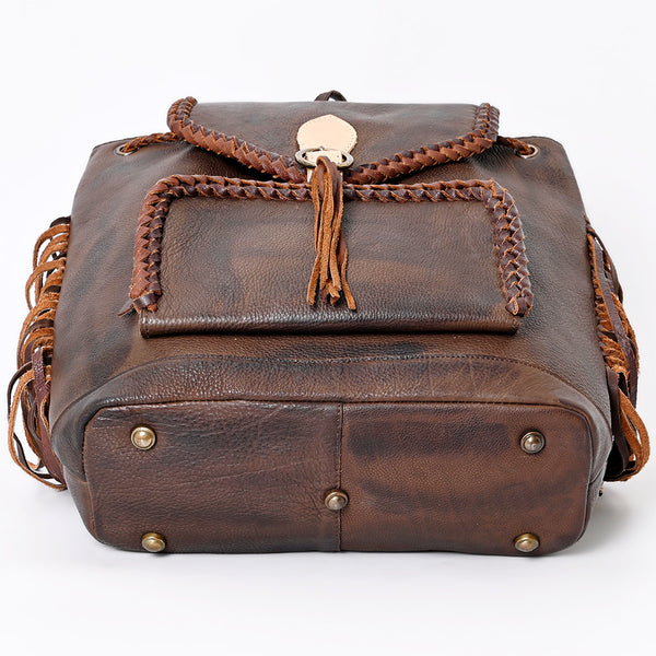 ADBGM275 Western Leather Backpack - Braided Trim, Fringe & Buckle Closure