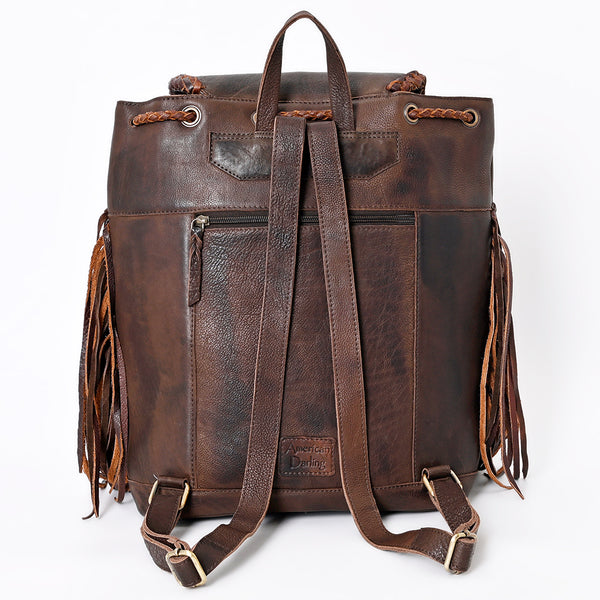ADBGM275 Western Leather Backpack - Braided Trim, Fringe & Buckle Closure