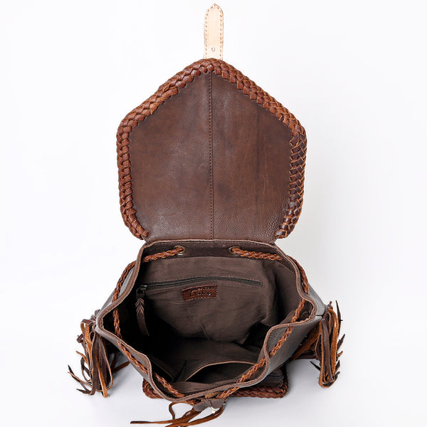 ADBGM275 Western Leather Backpack - Braided Trim, Fringe & Buckle Closure
