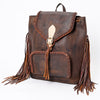 ADBGM275 Western Leather Backpack - Braided Trim, Fringe & Buckle Closure
