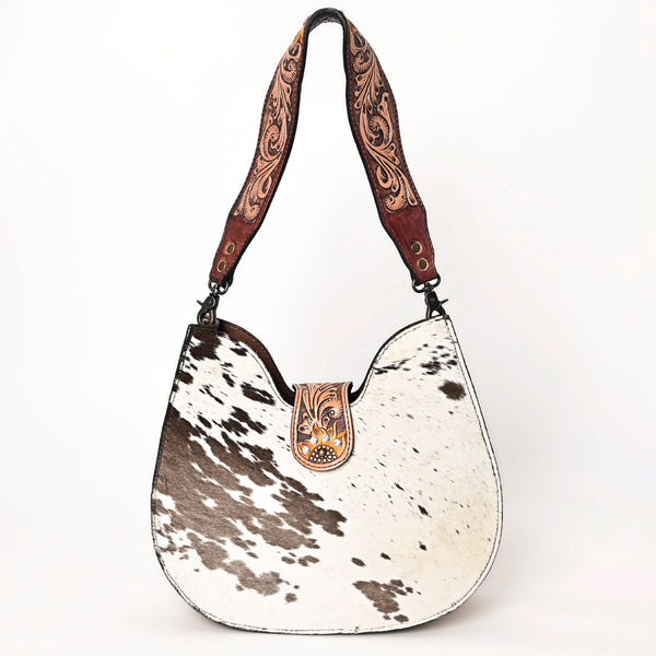 ADBG1076 American Darling Hair-on Cowhide Hobo Bag with Tooled Floral Strap Western Genuine Leather Purse
