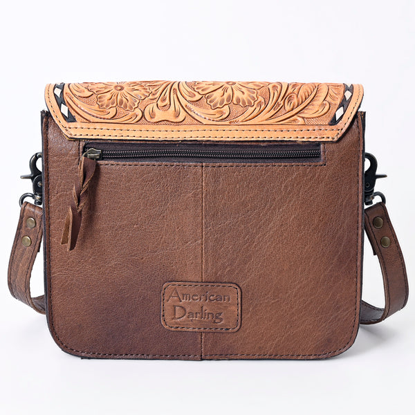 ADBG1083 American Darling Hand-Tooled Leather Small Crossbody Bag with Floral Carving
