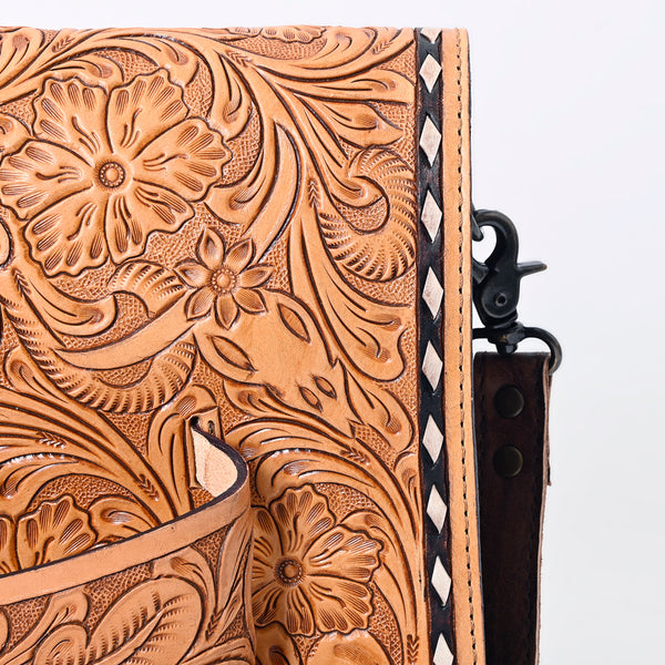 ADBG1083 American Darling Hand-Tooled Leather Small Crossbody Bag with Floral Carving