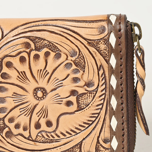 ADBGZ731 Hand Tooled Genuine Leather Floral Zip Organiser - Western Cowgirl Style