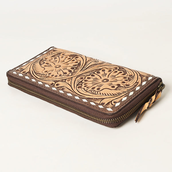 ADBGZ731 Hand Tooled Genuine Leather Floral Zip Organiser - Western Cowgirl Style
