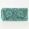 ADBGZ731 Hand Tooled Genuine Leather Floral Zip Organiser - Western Cowgirl Style
