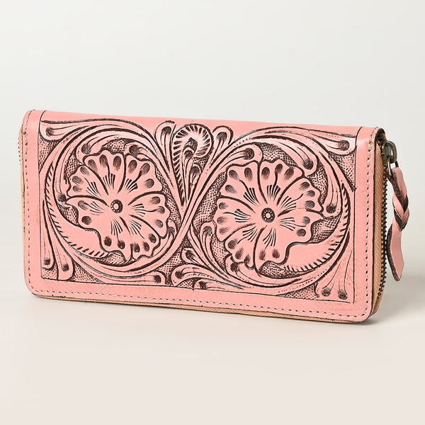 ADBGZ731 Hand Tooled Genuine Leather Floral Zip Organiser - Western Cowgirl Style
