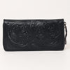ADBGZ731D Black Hand Tooled Leather Floral Zip Organiser - Western Cowgirl Style