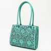 ADBGZ732 Turquoise Hand Tooled Leather Tote Bag - Western Floral Cowgirl Purse