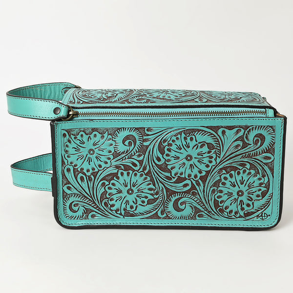 ADBGZ733 Natural Hand Tooled Leather Toiletry Bag - Western Floral Toiletry or Travel Case