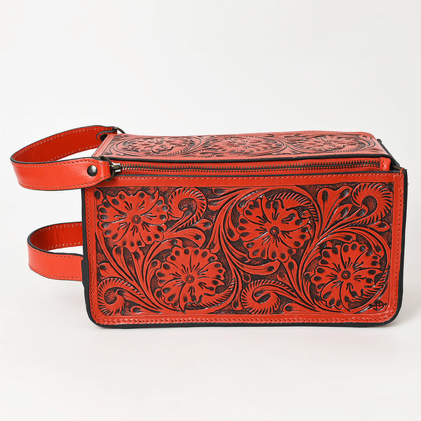 LC-ADBGZ733D Red Hand Tooled Leather Toiletry Bag - Western Floral Toiletry or Travel Case