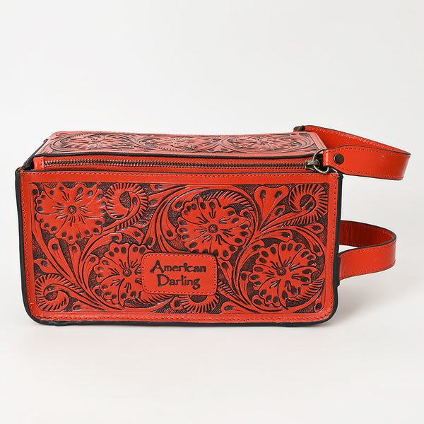 LC-ADBGZ733D Red Hand Tooled Leather Toiletry Bag - Western Floral Toiletry or Travel Case