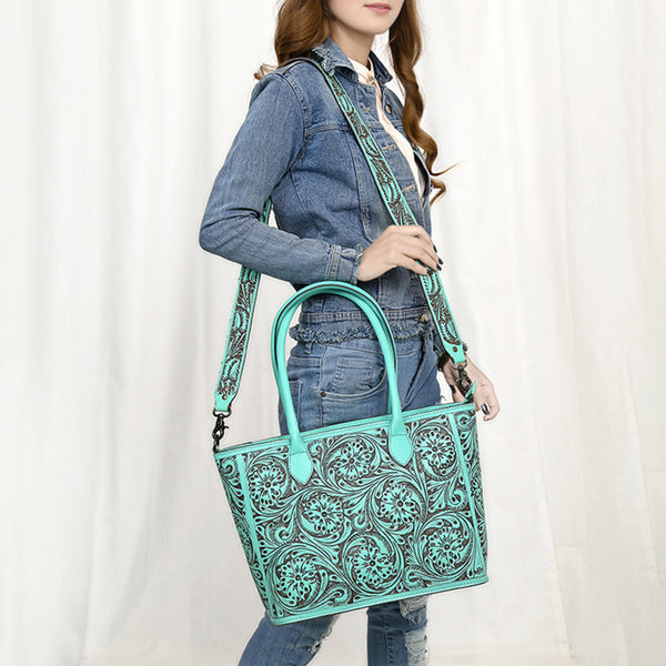 LC-ADBGZ734B Tote Hand Tooled Genuine Western Leather Women Bag