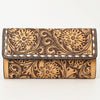 ADBGZ736 Hand Tooled Leather Tri-Fold Wallet - Natural Western Floral Cowgirl Style
