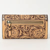 ADBGZ736 Hand Tooled Leather Tri-Fold Wallet - Natural Western Floral Cowgirl Style