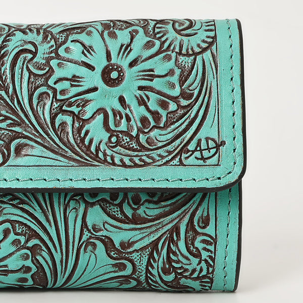 ADBGZ736 Hand Tooled Leather Tri-Fold Wallet - Natural Western Floral Cowgirl Style
