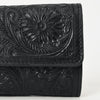 ADBGZ736D Black Hand Tooled Leather Tri-Fold Wallet - Western Cowgirl Floral Design