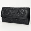 ADBGZ736D Black Hand Tooled Leather Tri-Fold Wallet - Western Cowgirl Floral Design
