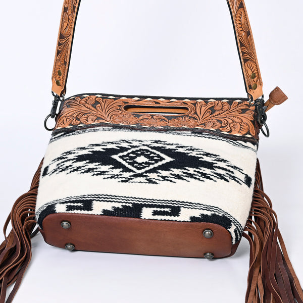 ADBGS146 Aztec Wool & Tooled Leather Shoulder Bag - Western Fringe Crossbody