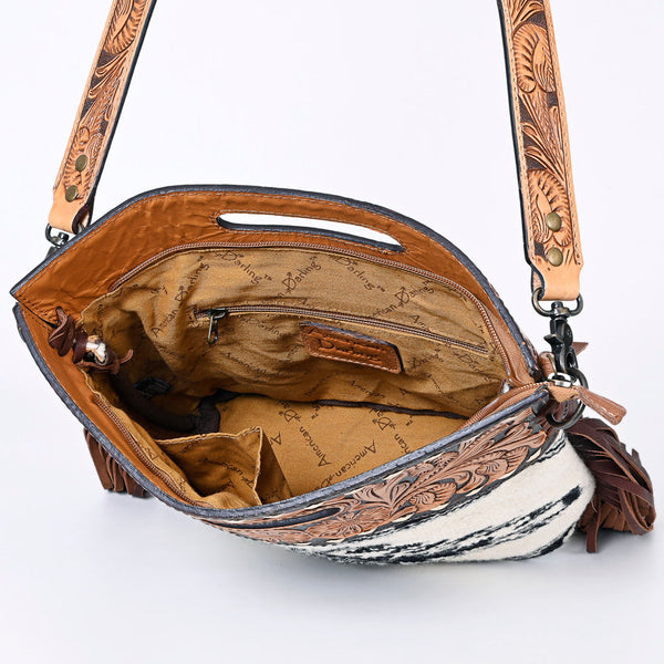 ADBGS146 Aztec Wool & Tooled Leather Shoulder Bag - Western Fringe Crossbody