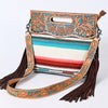 ADBGS146 Serape Wool & Turquoise Tooled Leather Crossbody - Fiesta Fringe Edition