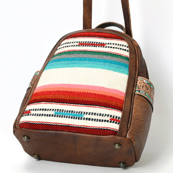 ADBGS156 Southwestern Saddle Blanket Backpack with Tooled Leather Accents - Western Style