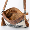 ADBGS192 Wool Large Crossbody Bag with Tooled Leather Yoke, Fringe & Western Strap - Boho Western Purse