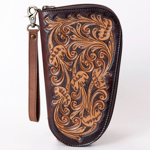 LC-ADGC101 Hand-Tooled Leather Gun Case / Pistol Pouch with Wristlet - American Darling