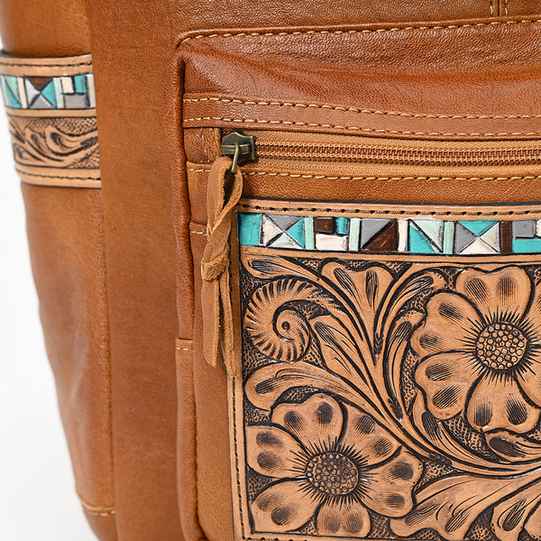 ADBG1093 American Darling Western Leather Backpack with Hand-Tooled Floral Carving