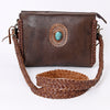 ADBGM335 Leather Crossbody Bag with Turquoise Concho & Braided Strap - Handmade Western Purse