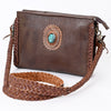 ADBGM335 Leather Crossbody Bag with Turquoise Concho & Braided Strap - Handmade Western Purse