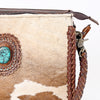 ADBGM335 Hair-On Cowhide Crossbody Bag with Turquoise Concho & Braided Strap - Western Handmade Purse