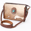 ADBGM335 Hair-On Cowhide Crossbody Bag with Turquoise Concho & Braided Strap - Western Handmade Purse