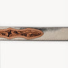 ADBLF202 White Hair-On Cowhide Belt with Floral Tooled Leather Inlays and Western Buckle