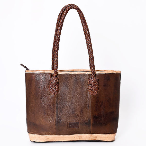 ADBGM315 Western Leather Tote Bag - Braided Handles, Fringe Accents & Turquoise Concho