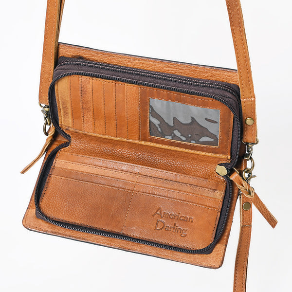 ADBGM169 Hand-Tooled Western Leather Crossbody Purse with Floral Design