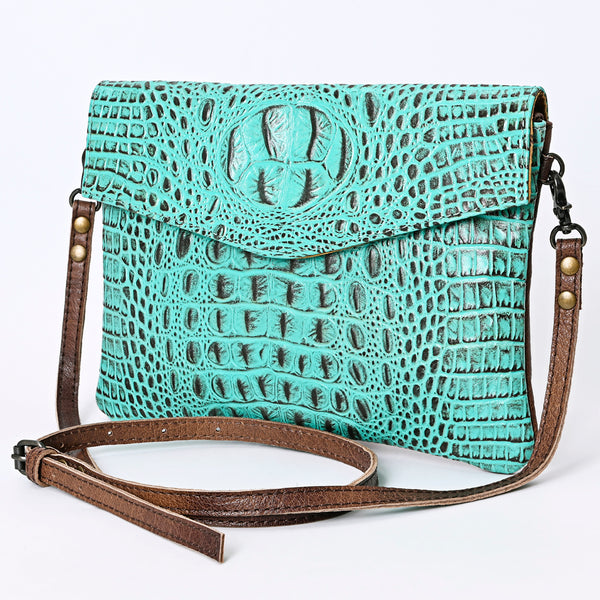 ADBGS178 Crocodile Embossed Genuine Leather Crossbody Envelope - Western Style