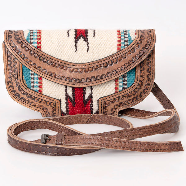 ADBG1097 American Darling Western Leather Crossbody Hand Bag with Woven Saddle Blanket
