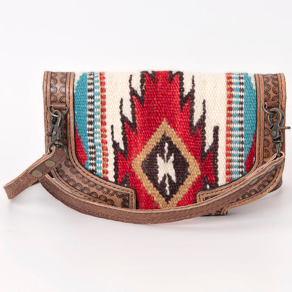 ADBG1097 American Darling Western Leather Crossbody Hand Bag with Woven Saddle Blanket