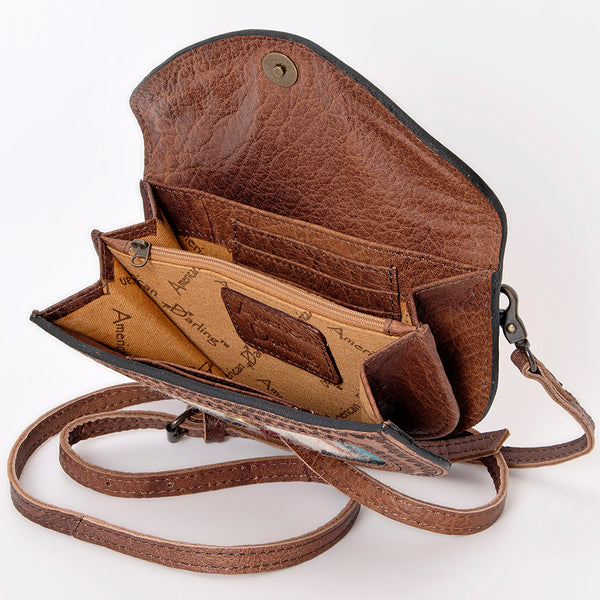 ADBG1097 American Darling Western Leather Crossbody Hand Bag with Woven Saddle Blanket