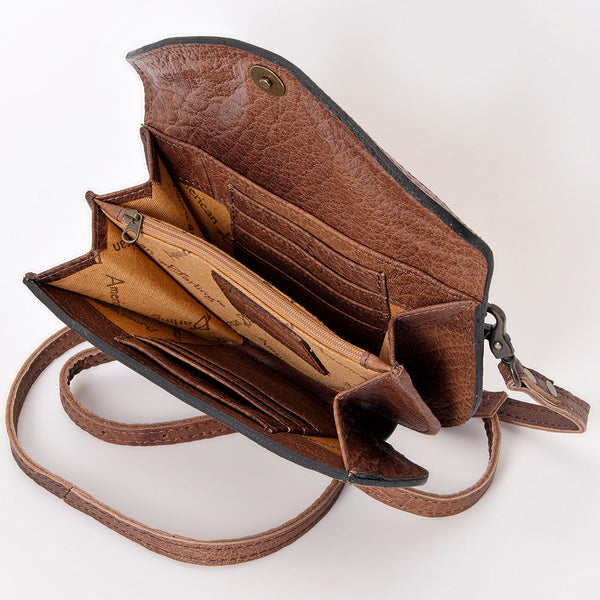 ADBG1097 American Darling Western Leather Crossbody Hand Bag with Woven Saddle Blanket