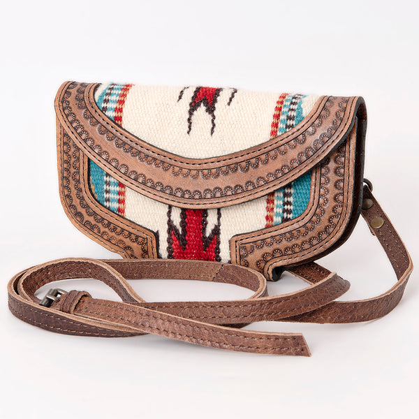 ADBG1097 American Darling Western Leather Crossbody Hand Bag with Woven Saddle Blanket