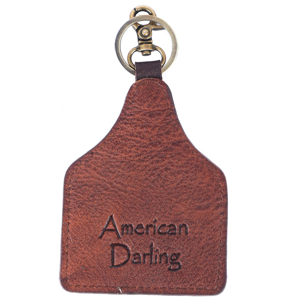 ADKRM116 Hair-On Cowhide Keyring Tribal Bull Skull with Feathers