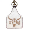 ADKRM116 Hair-On Cowhide Keyring Tribal Bull Skull with Feathers