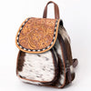 ADBG1102 American Darling Western Leather Mini Backpack with Hair-On Cowhide & Tooled Floral Flap