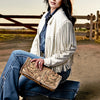 ADBG1105 American Darling Western Hand-Tooled Leather Wristlet Handbag Premium Floral Carved Women Purse